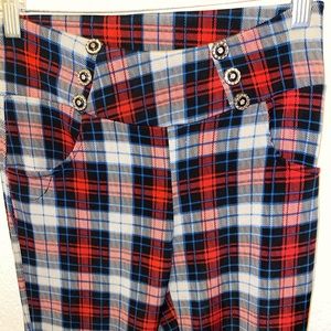 High waisted Straight leg plaid pants